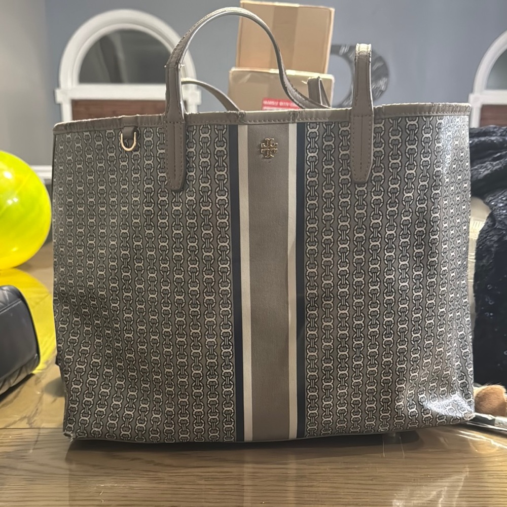 Tory Burch Gray and Cream Tote Bag